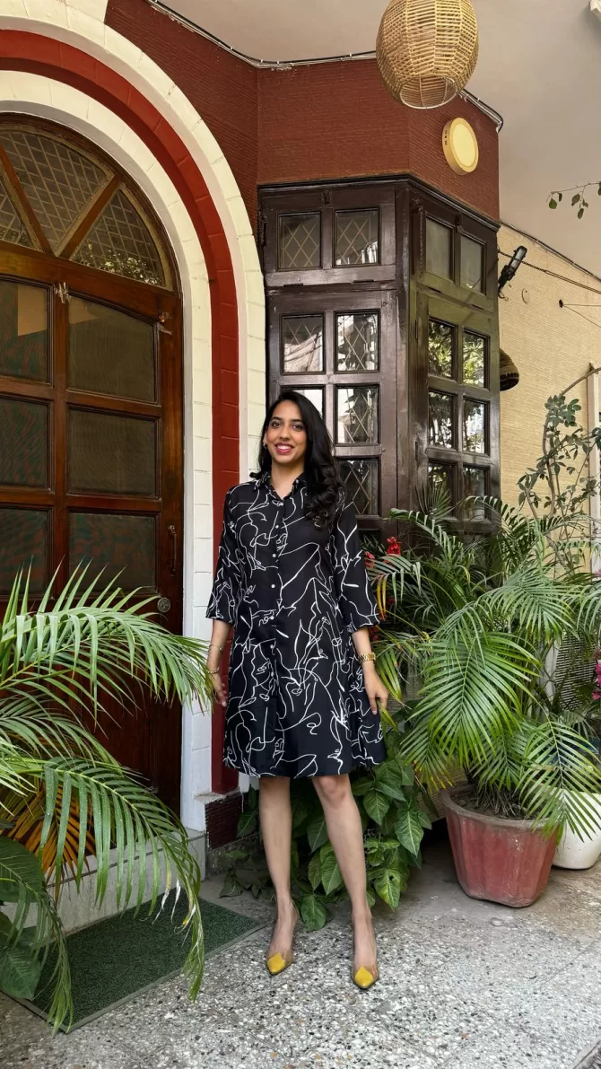 Abstract Printed Cotton Dress - Black