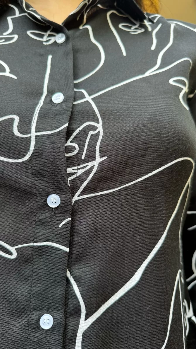 Abstract Printed Cotton Dress - Black