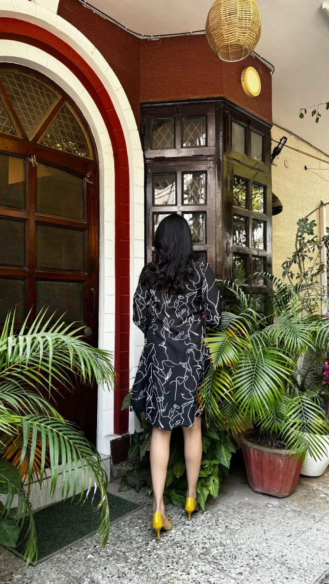 Abstract Printed Cotton Dress - Black