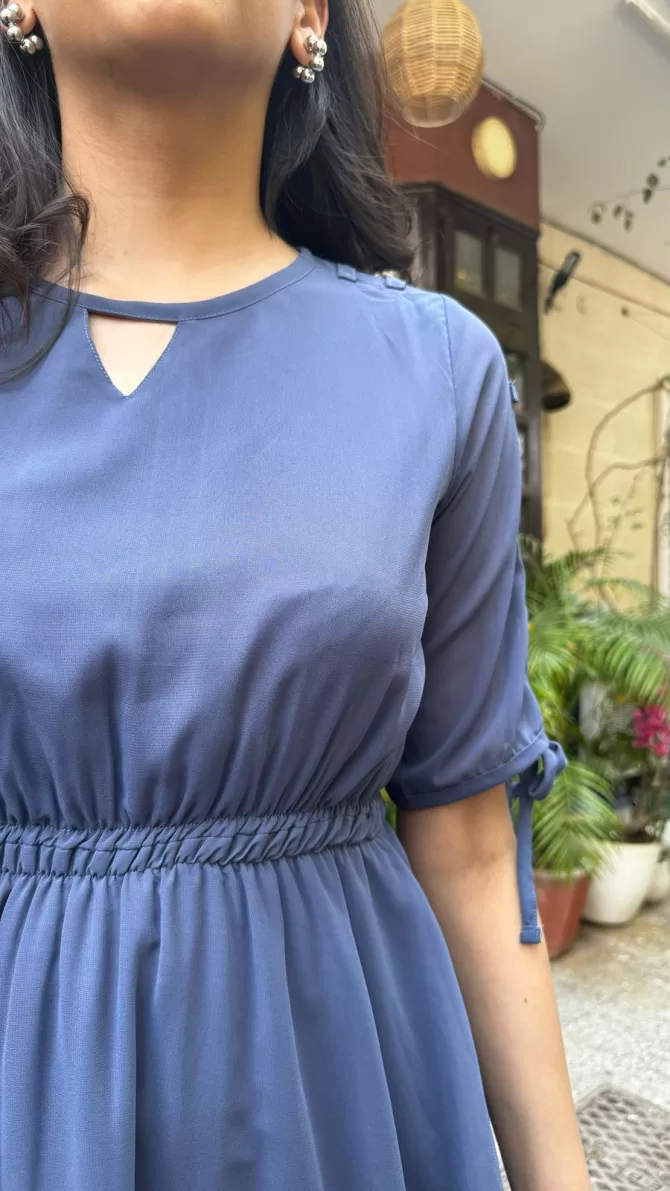 Blueish Grey Georgette Maxi Dress