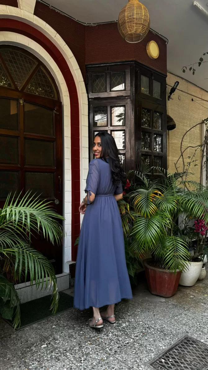 Blueish Grey Georgette Maxi Dress