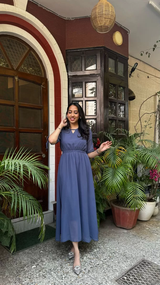Blueish Grey Georgette Maxi Dress