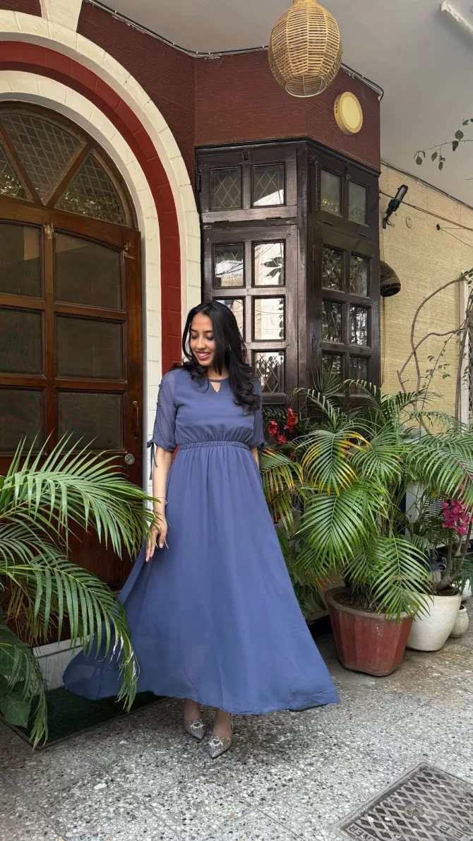 Blueish Grey Georgette Maxi Dress