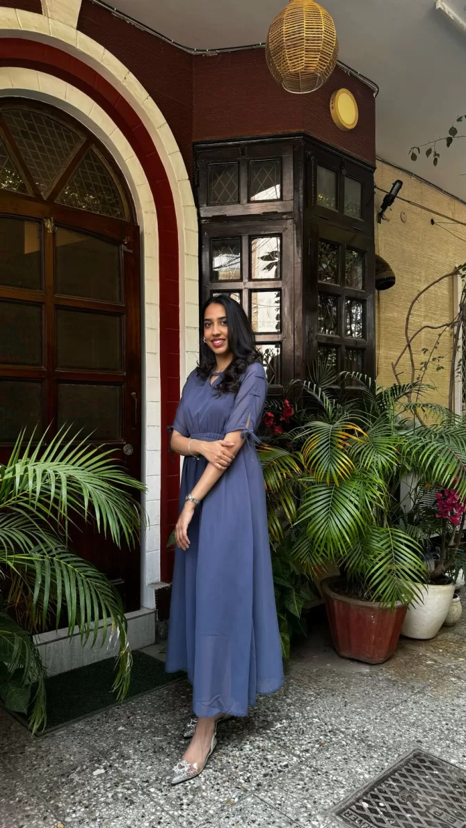 Blueish Grey Georgette Maxi Dress