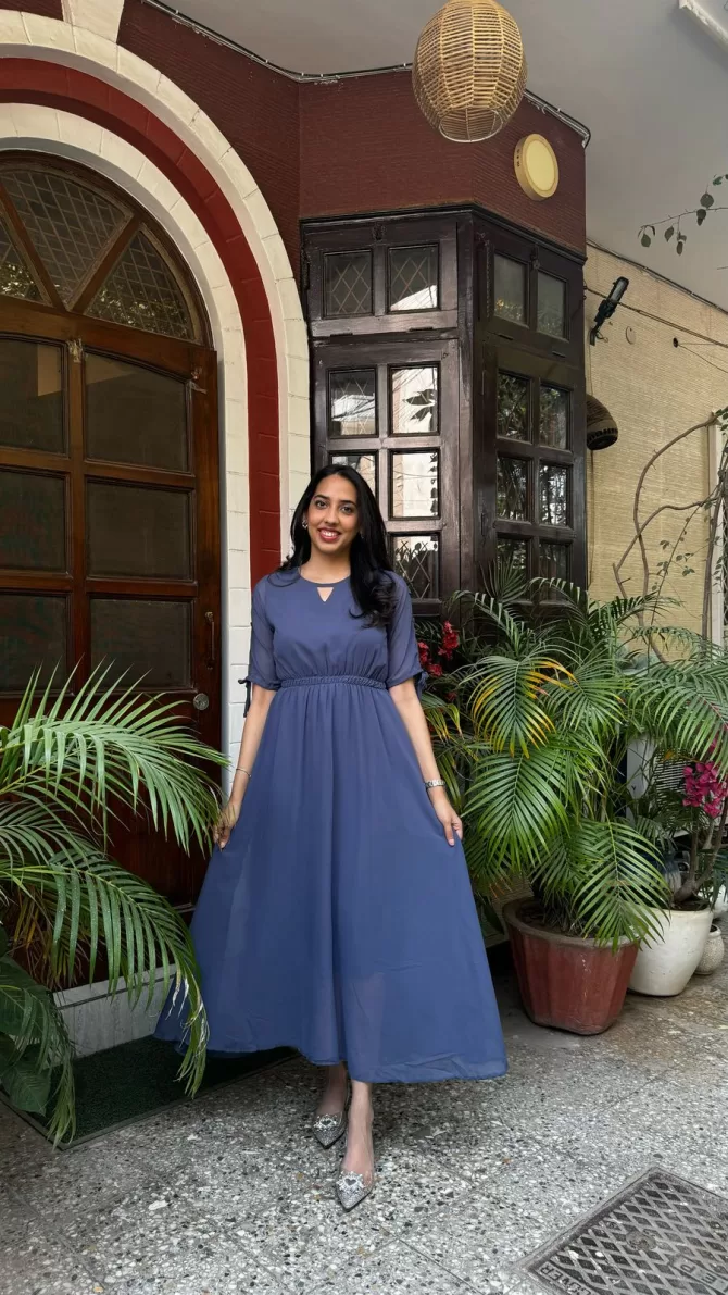 Blueish Grey Georgette Maxi Dress