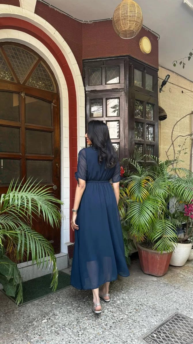 Navy Blue Georgette Maxi Dress
