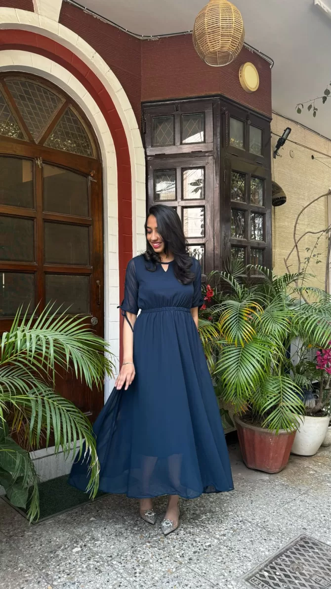 Navy Blue Georgette Maxi Dress