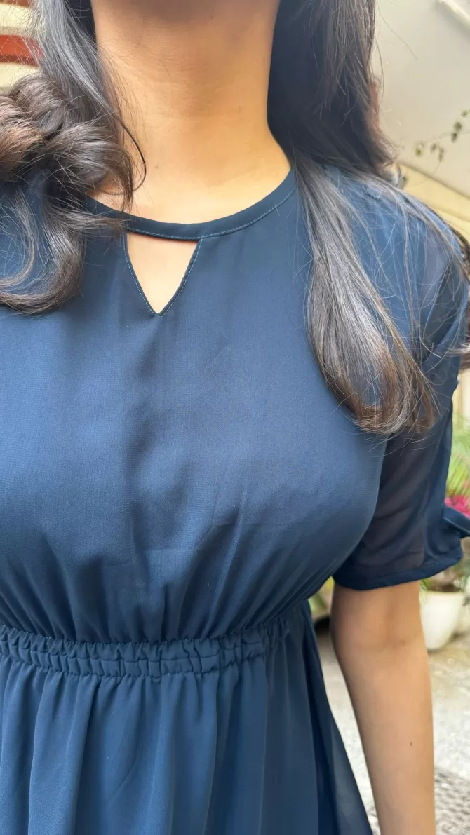 Navy Blue Georgette Maxi Dress