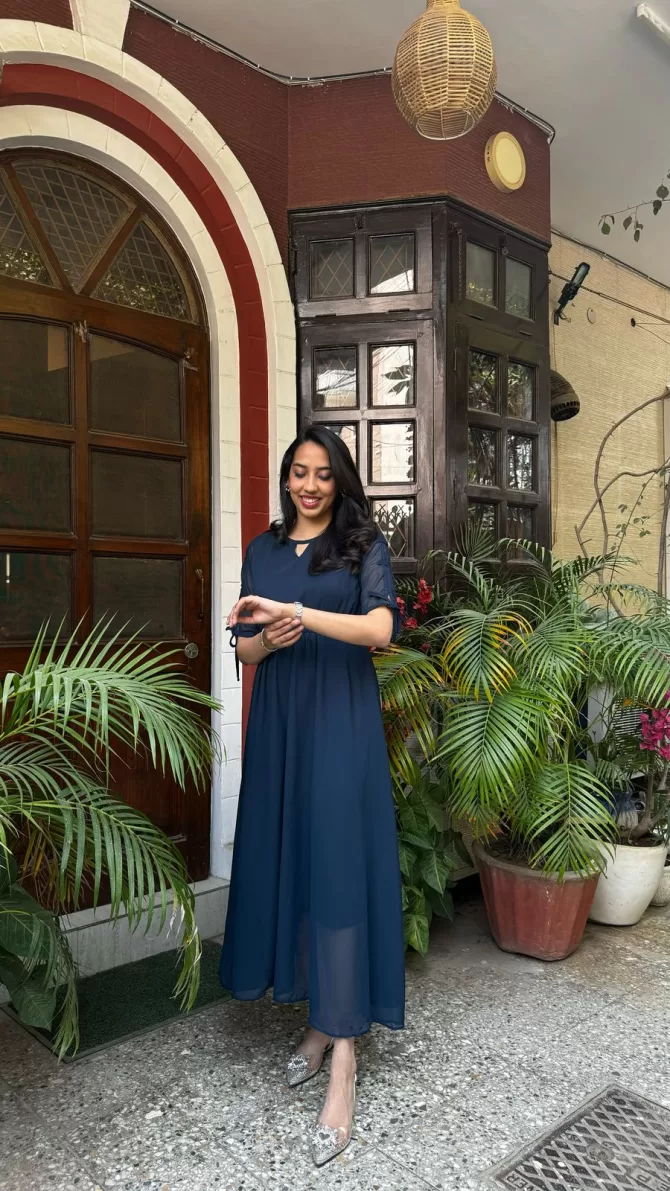 Navy Blue Georgette Maxi Dress