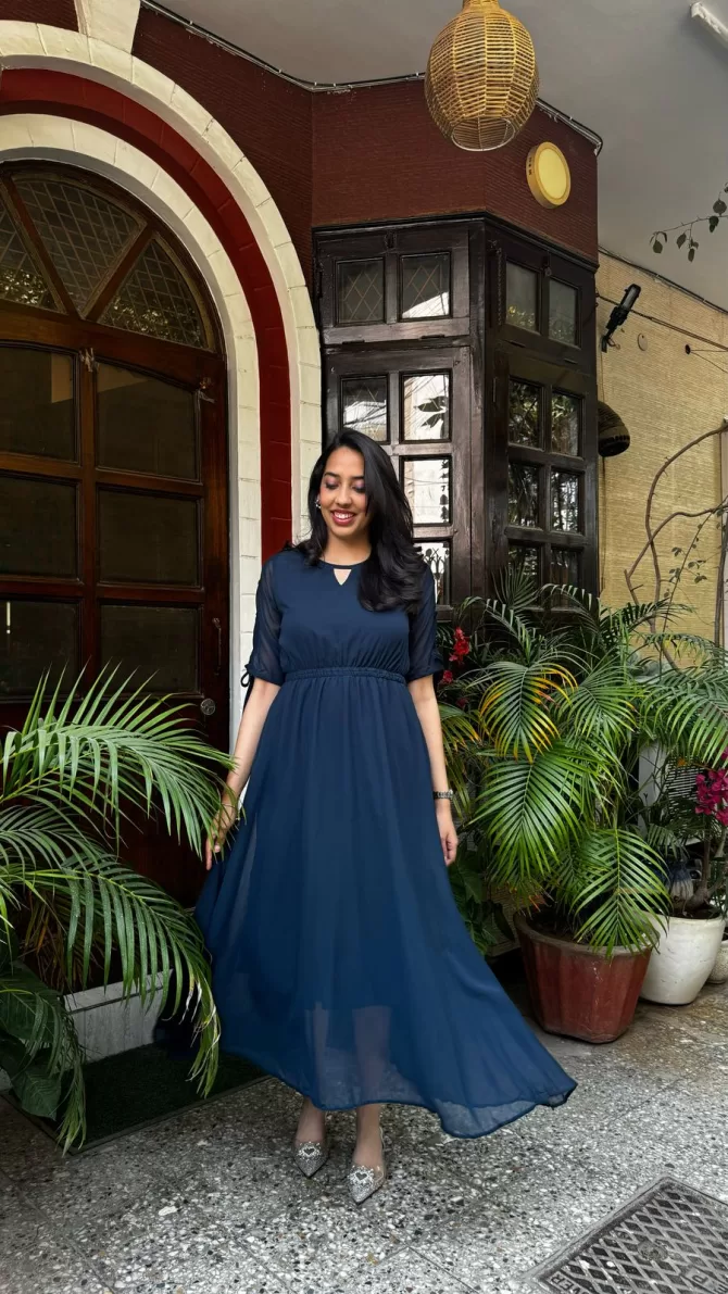 Navy Blue Georgette Maxi Dress