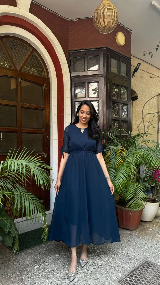 Navy Blue Georgette Maxi Dress