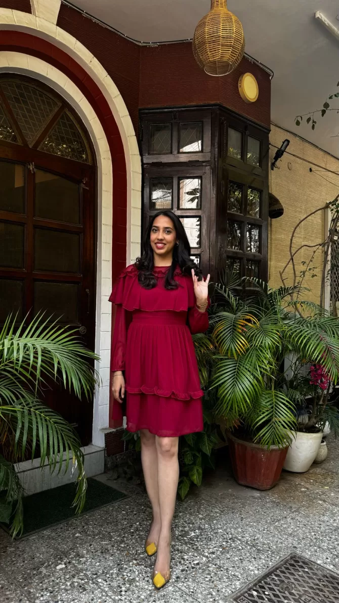 Maroon Frill Georgette Dress