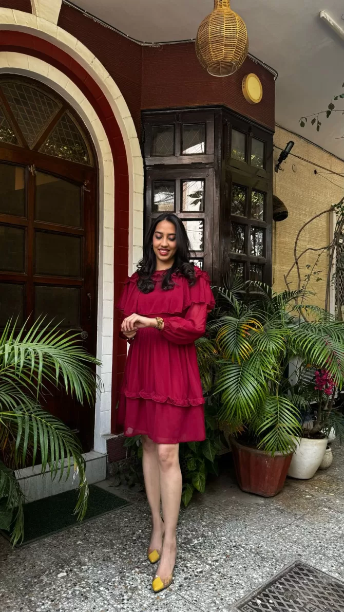 Maroon Frill Georgette Dress