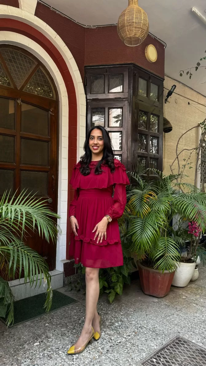 Maroon Frill Georgette Dress