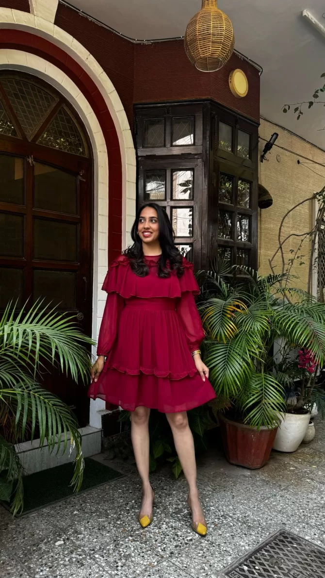 Maroon Frill Georgette Dress