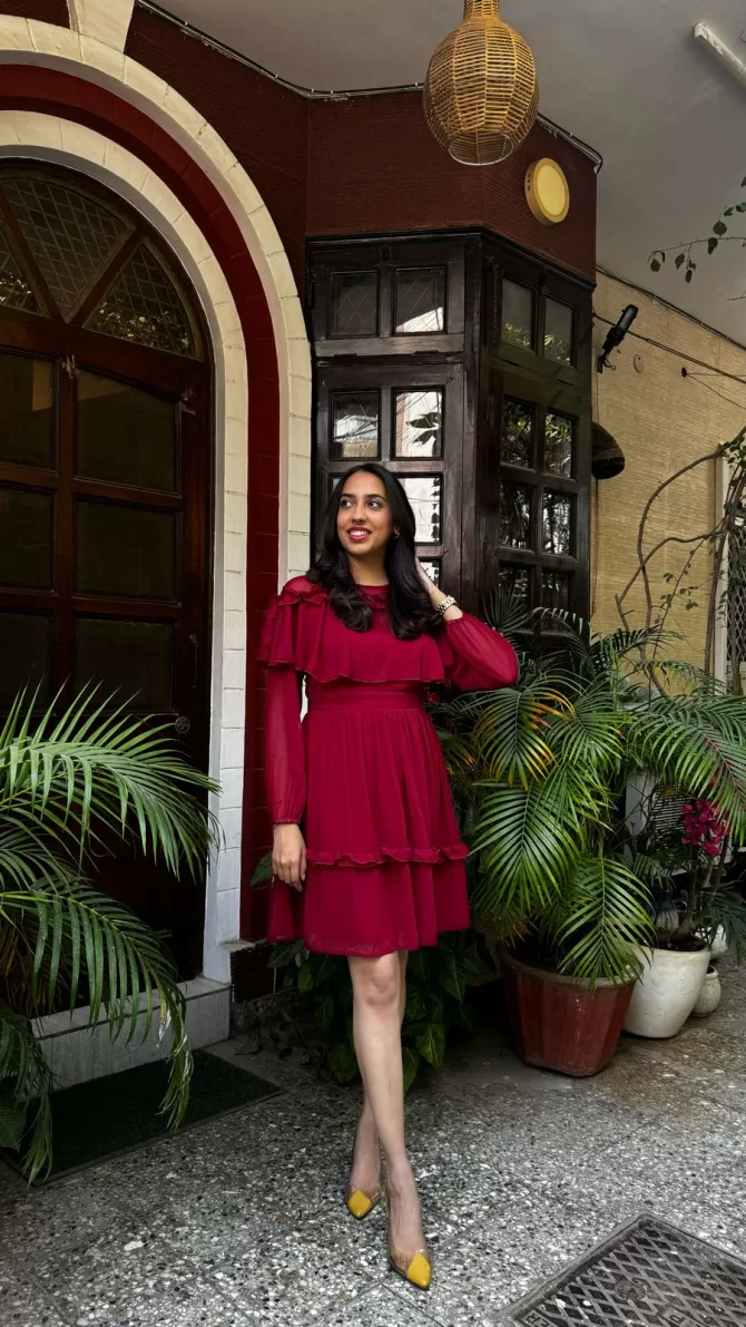 Maroon Frill Georgette Dress