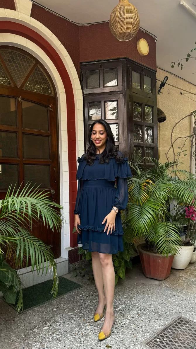Navy Blue Frill Georgette Dress