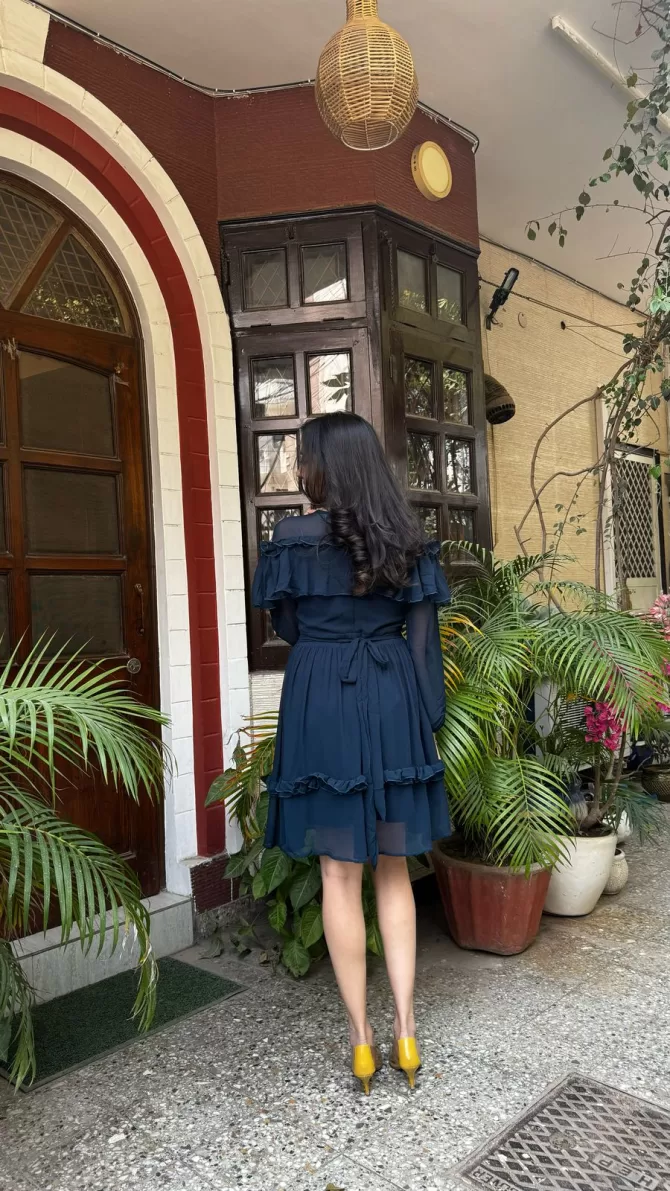 Navy Blue Frill Georgette Dress