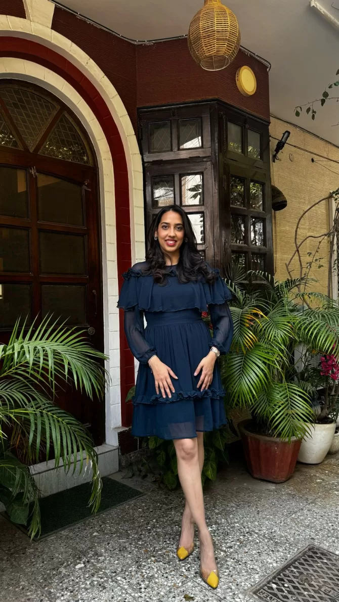 Navy Blue Frill Georgette Dress