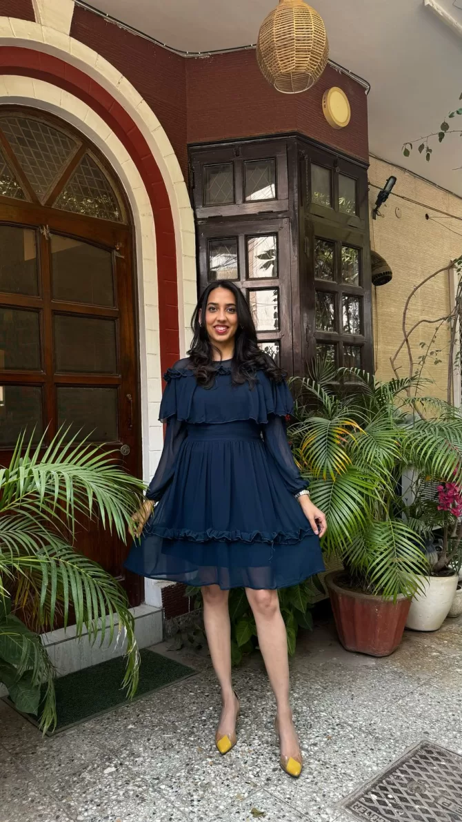Navy Blue Frill Georgette Dress