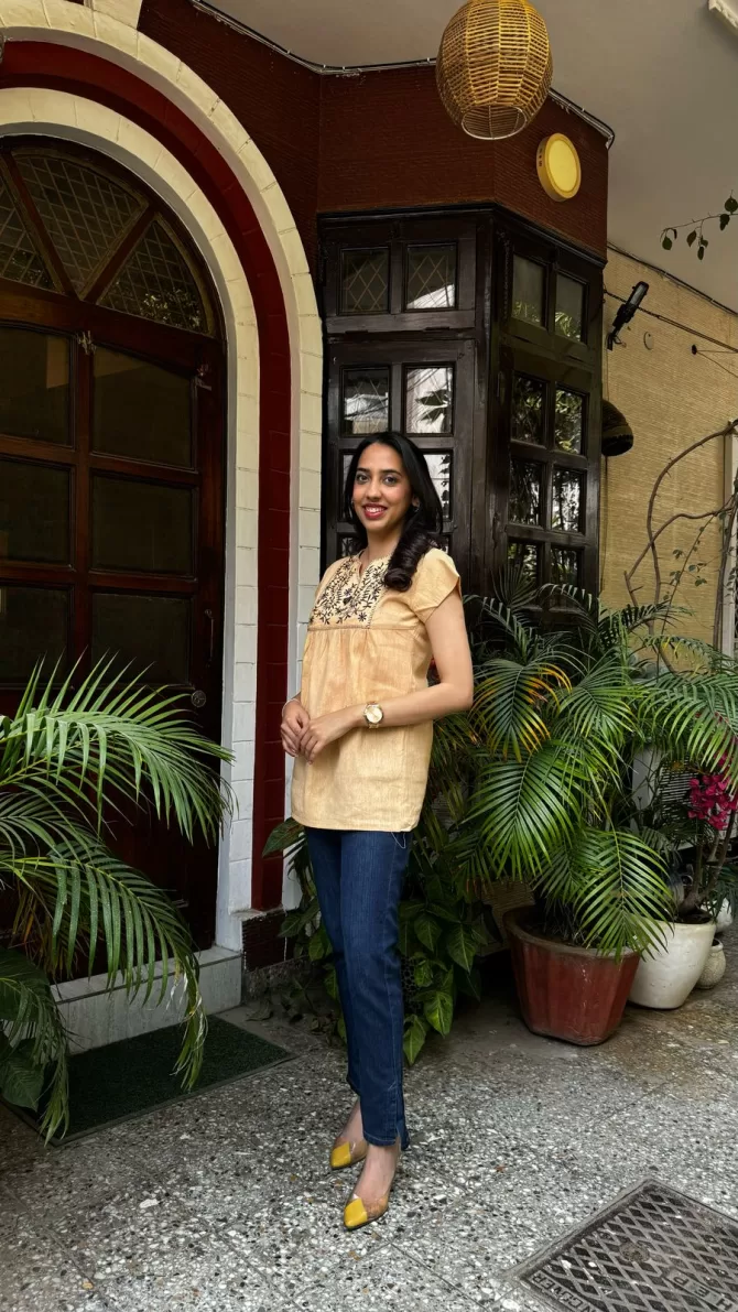Embroidered Cotton Tunic - Yellow