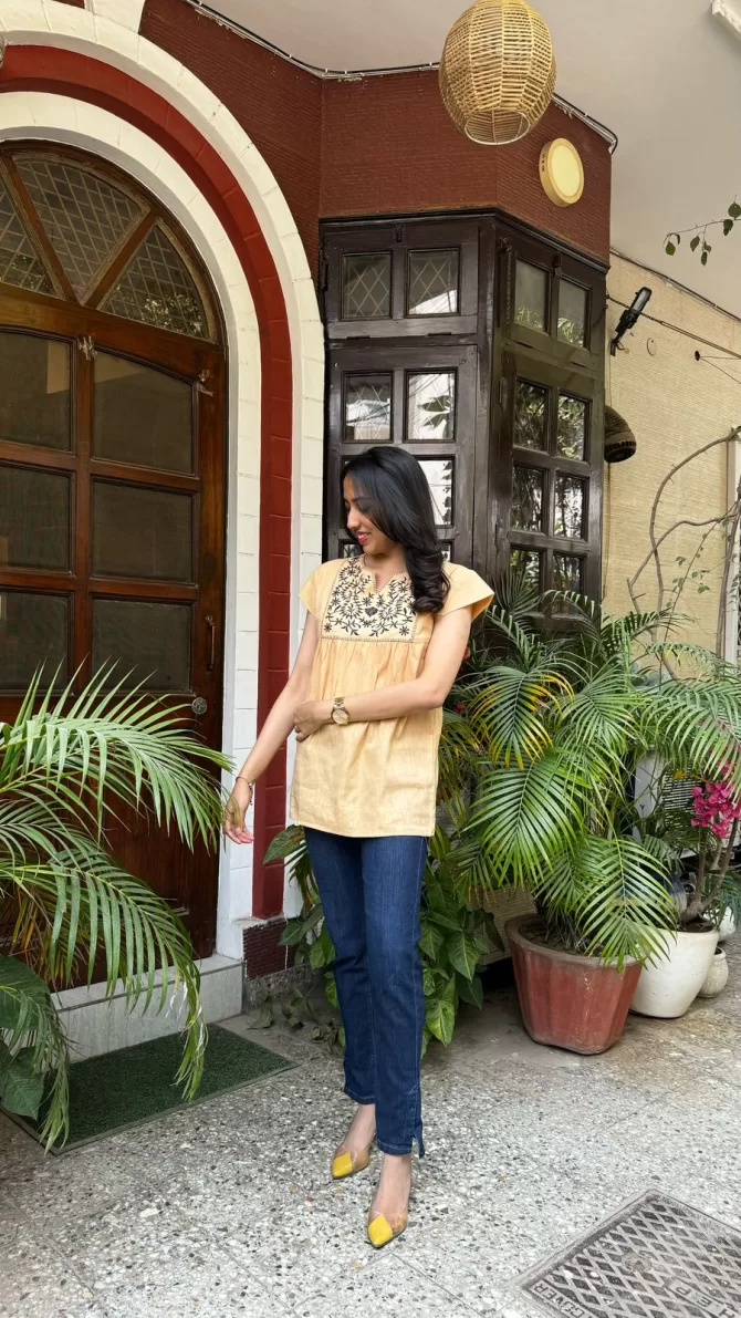 Embroidered Cotton Tunic - Yellow