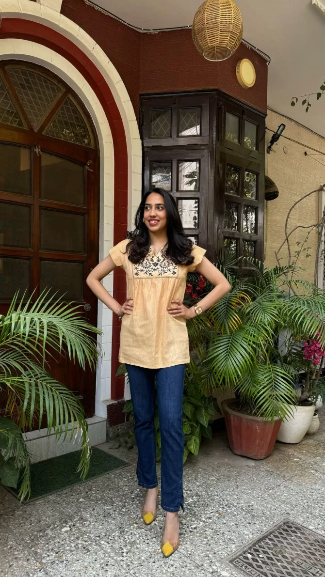 Embroidered Cotton Tunic - Yellow