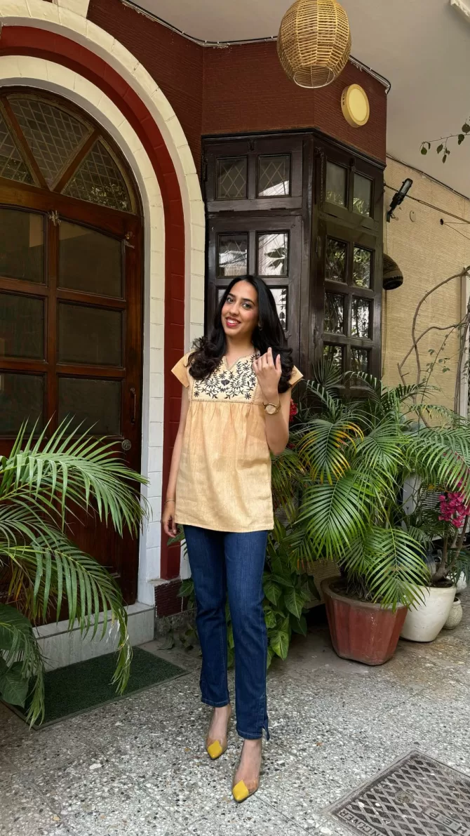 Embroidered Cotton Tunic - Yellow
