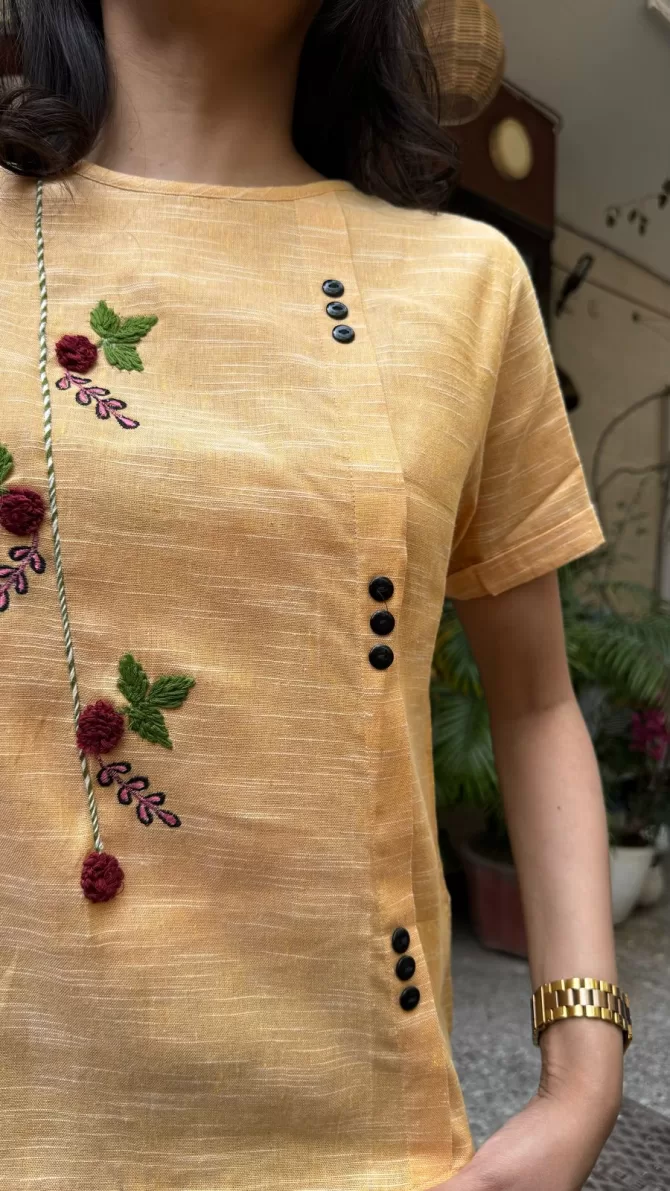 Charming Cherry Cotton Top - Yellow