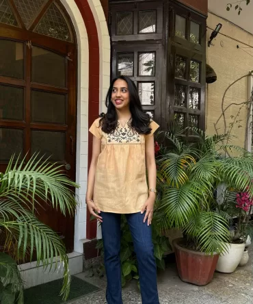 Embroidered Cotton Tunic – Yellow