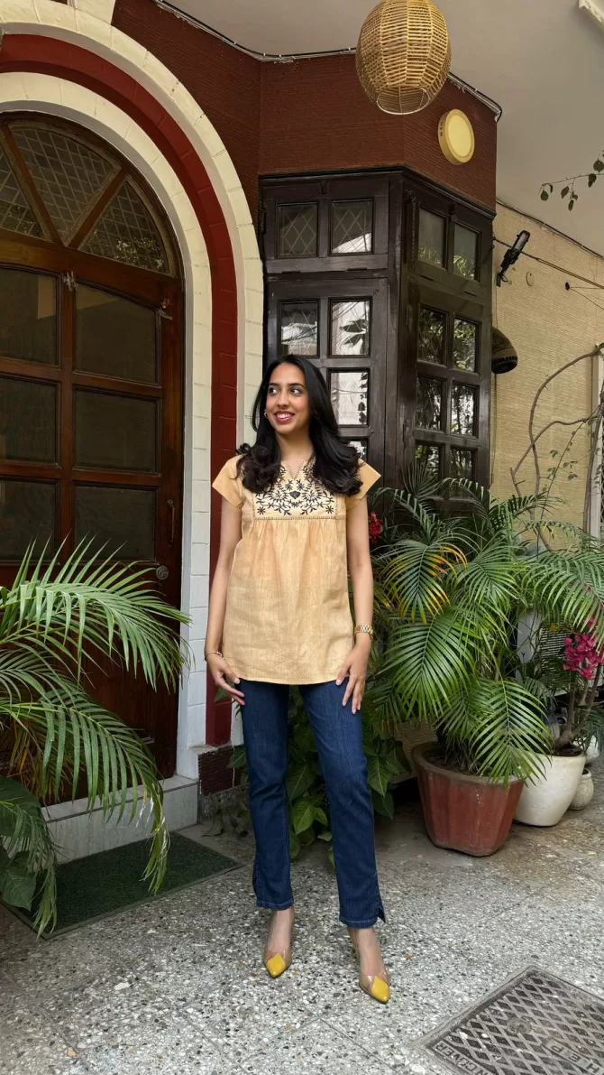 Embroidered Cotton Tunic - Yellow