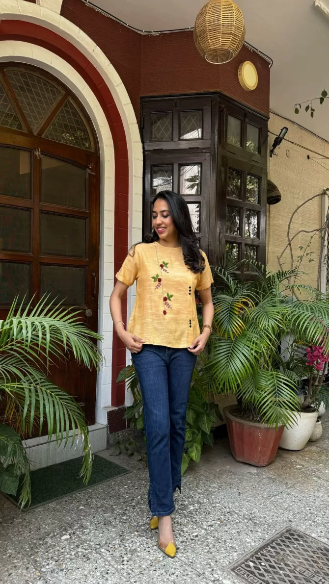 Charming Cherry Cotton Top - Yellow