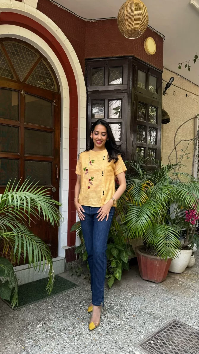 Charming Cherry Cotton Top - Yellow