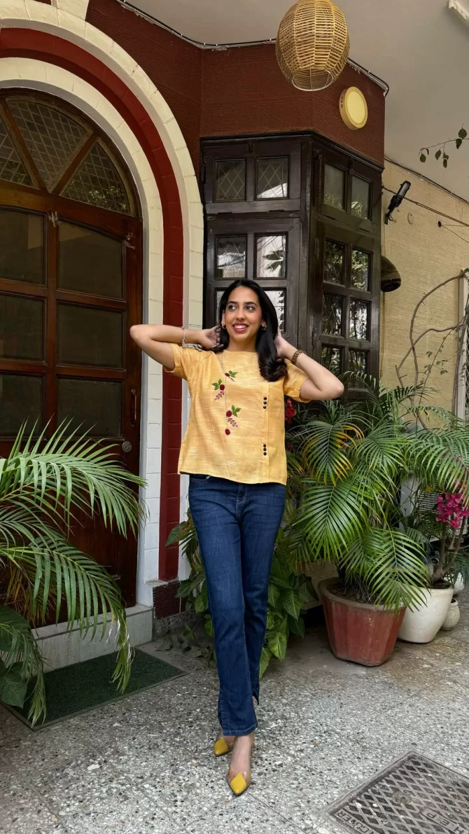 Charming Cherry Cotton Top - Yellow