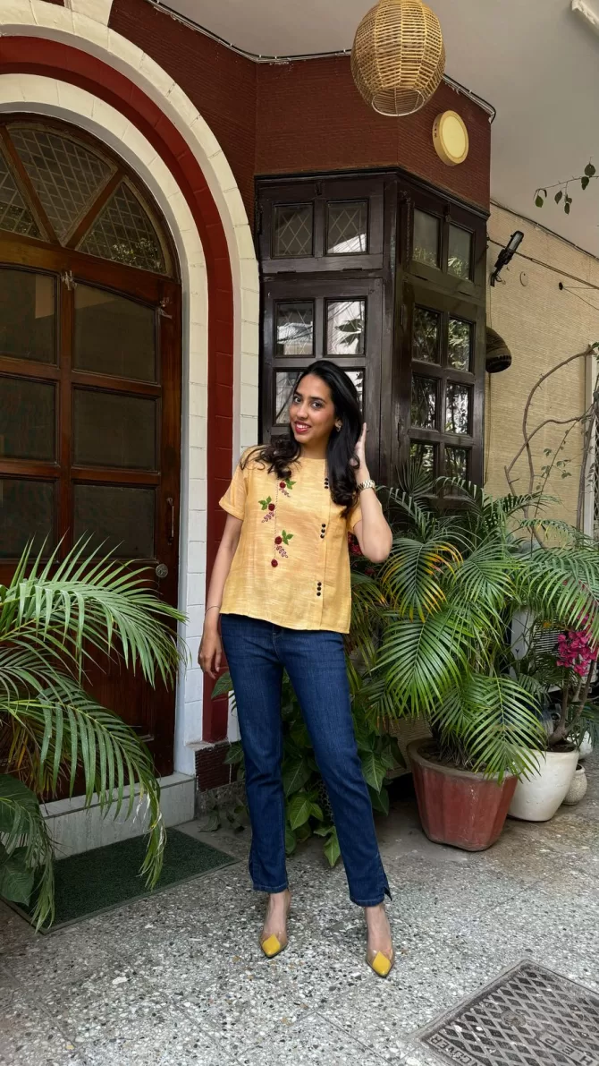 Charming Cherry Cotton Top - Yellow