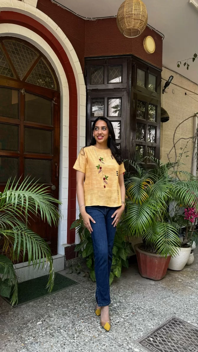 Charming Cherry Cotton Top - Yellow
