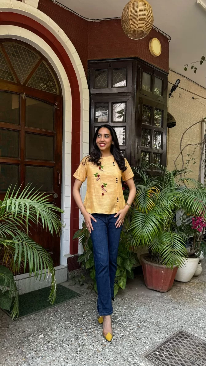 Charming Cherry Cotton Top - Yellow