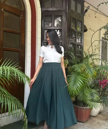 Royal Green Solid Palazzo (Free Size)
