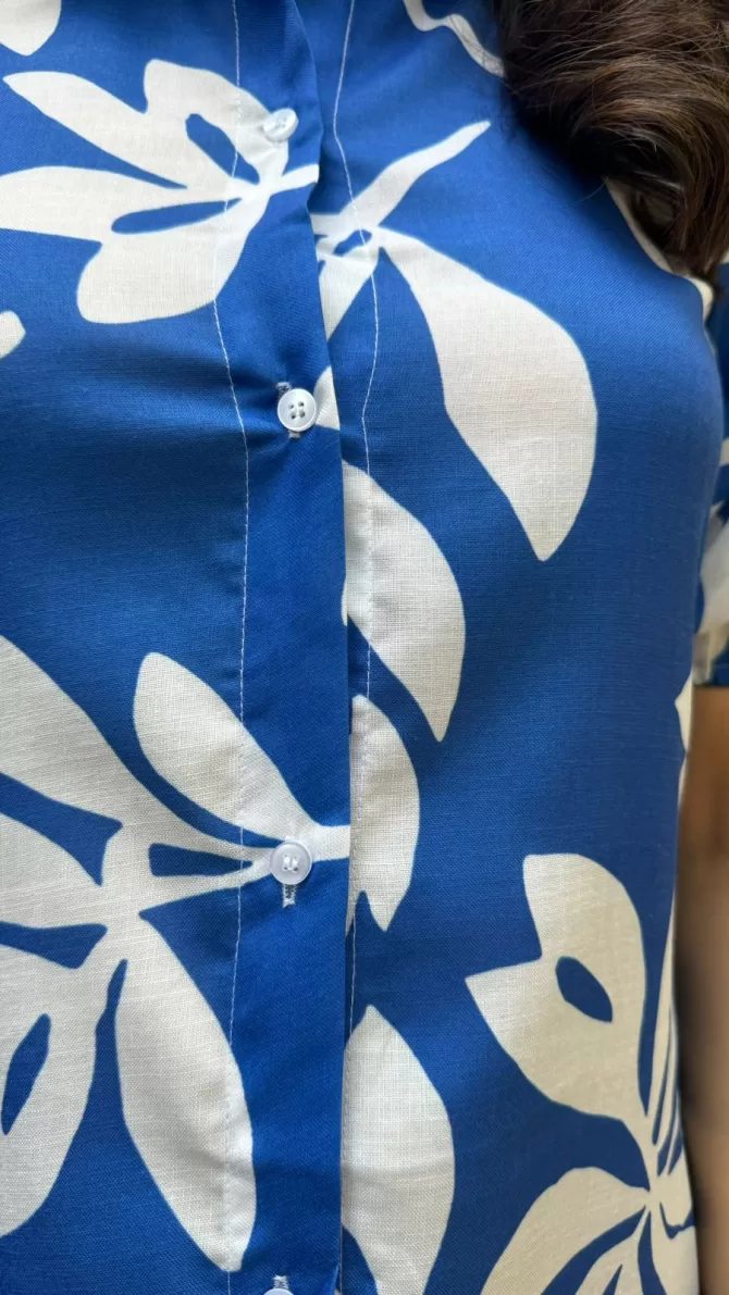 Island Floral Cotton Dress - Blue