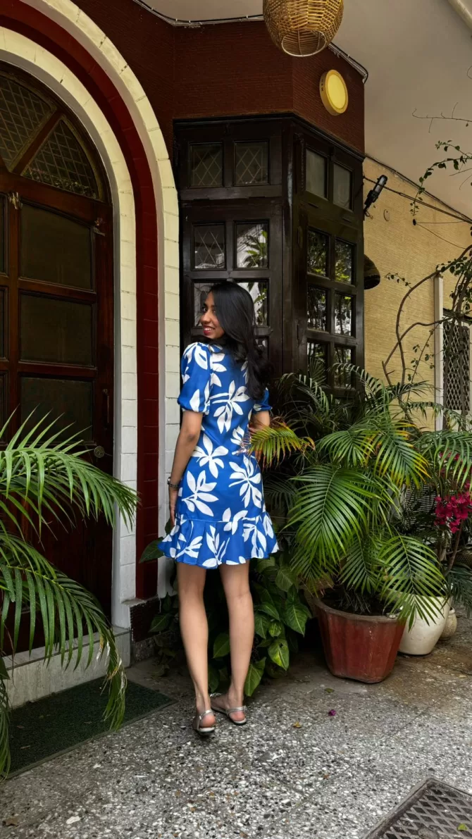 Island Floral Cotton Dress - Blue