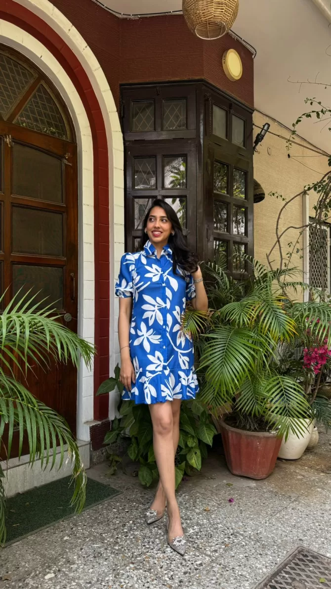 Island Floral Cotton Dress - Blue