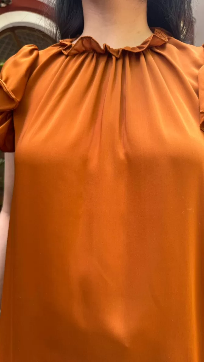 Ruffle Satin Top - Brown