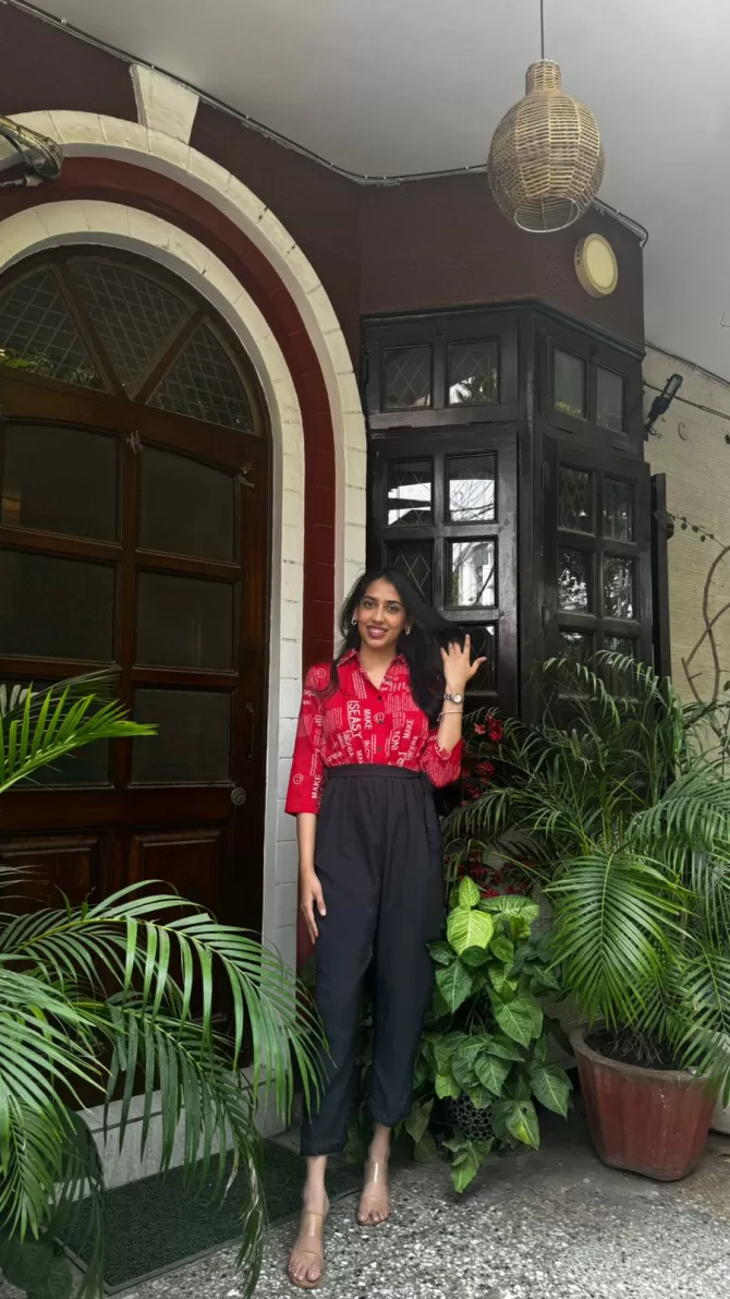 Magazine Printed Jumpsuit - Bright Red