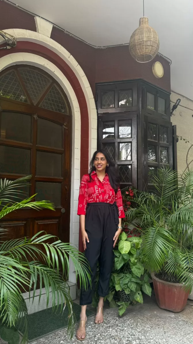 Magazine Printed Jumpsuit - Bright Red