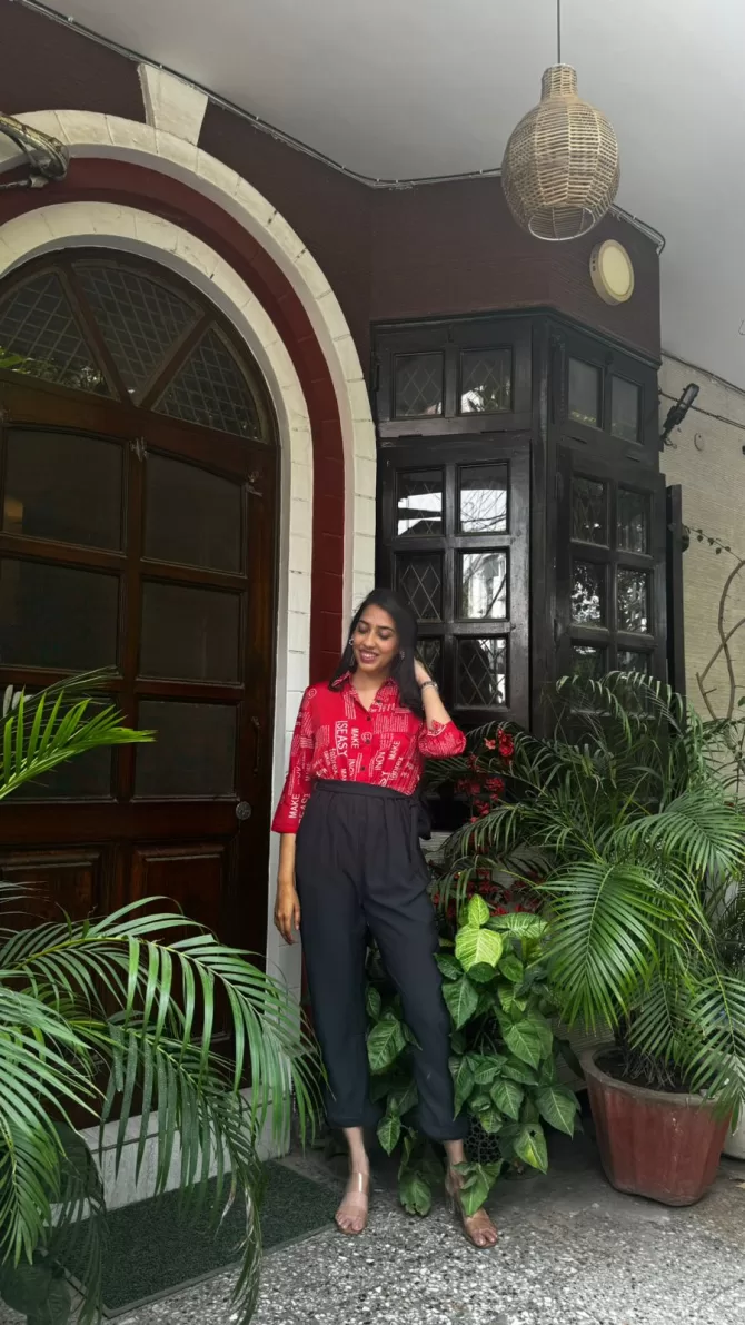 Magazine Printed Jumpsuit - Bright Red