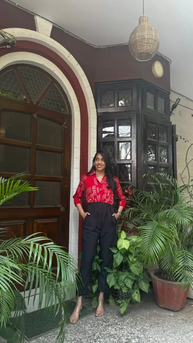 Magazine Printed Jumpsuit - Bright Red