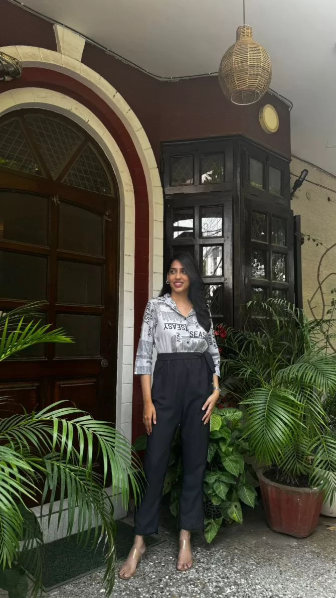 Magazine Printed Jumpsuit - Grey