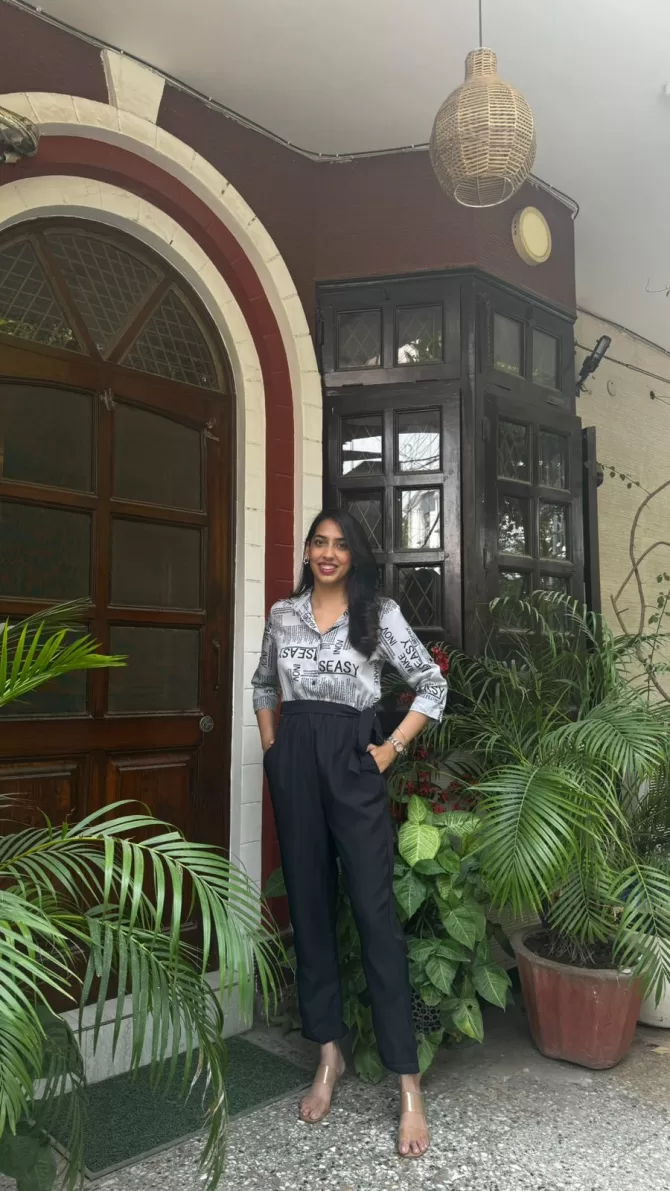 Magazine Printed Jumpsuit - Grey