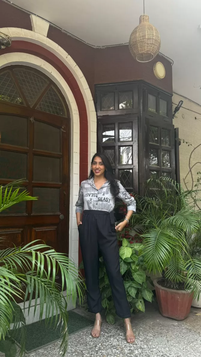 Magazine Printed Jumpsuit - Grey