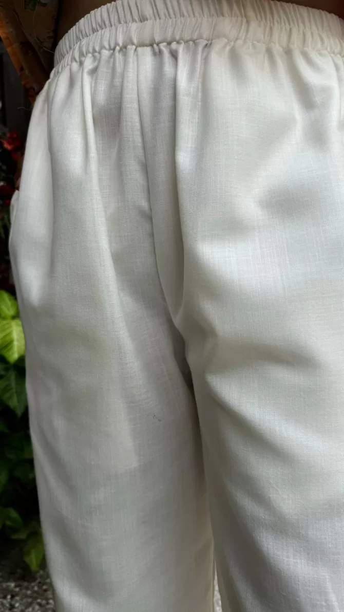Straight Wide Cotton Pants - White